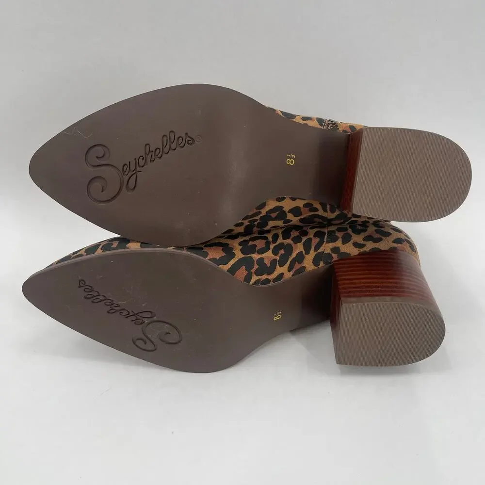 SEYCHELLES Boots Size 8.5 Booties Animal Print Zipper Chunky Block Heel Leather